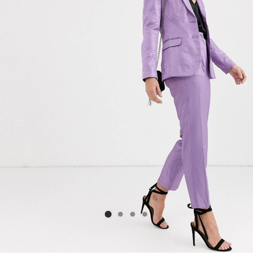 purple metallic jacquard tailored pants trousers with pleat detail UK 8 EU 36